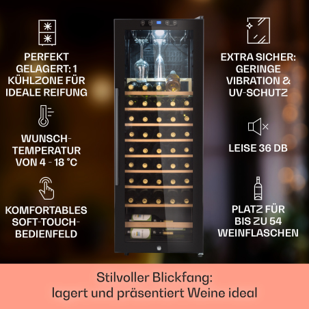 KLARSTEIN Barossa 54 Uno Weinkühlschrank (EEK G, Schwarz)