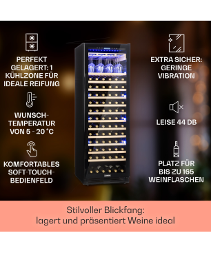 KLARSTEIN Vinovilla Grande 165 Weinkühlschrank (EEK G, Schwarz)