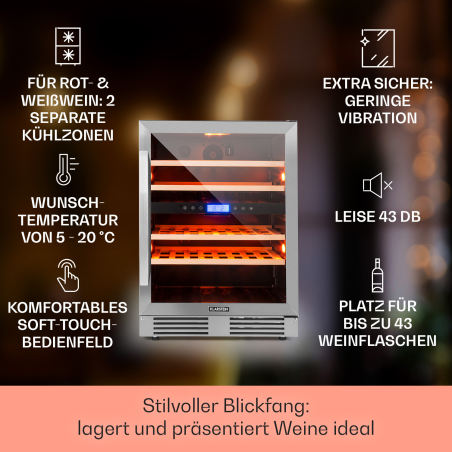 KLARSTEIN Vinovilla Duo43 Weinkühlschrank (EEK G, Edelstahl)