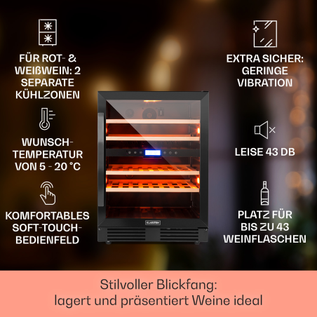 KLARSTEIN Vinovilla 43 Weinkühlschrank (EEK G, Schwarz)