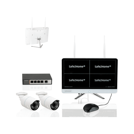 SAFE2HOME Monitor mit Rekorder POE Überwachungskamera Set 2 POE Cams, Funk Überwachungskamera / Videoüberwachung