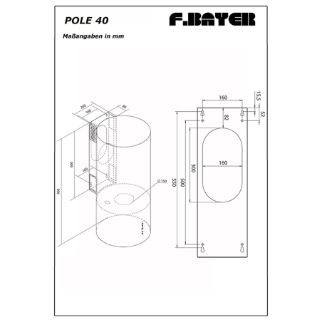 F.BAYER POLE 40E, Dunstabzugshaube (40 cm breit, 50 cm tief)