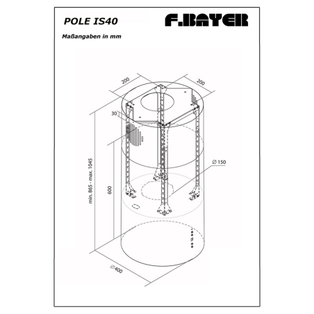F.BAYER POLE IS40E, Dunstabzugshaube (40 cm breit, 40 cm tief)
