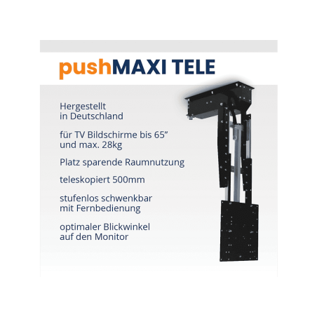 CLEVERUP pushMAXI-TELE schwarz TV Deckenhalter, Schwarz