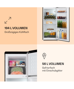 KLARSTEIN Audrey Reto Kühlschrank (E, 172 cm hoch, Schwarz)