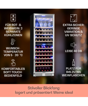 KLARSTEIN Vinovilla Grande 165 Built-in Duo Weinkühlschrank (EEK G, Silber)