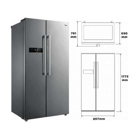 MIDEA MERS530FGF02G Side by Side Kühl-Gefrierkombination (F, 1775 mm hoch, Inox)