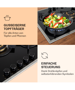 KLARSTEIN Goldflame 5 Prime Gaskochfeld (Kochfelder: 5)