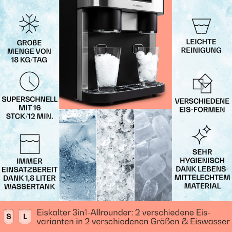 KLARSTEIN Eiszeit Crush Eiswürfelmaschine (500 Watt, Silber)