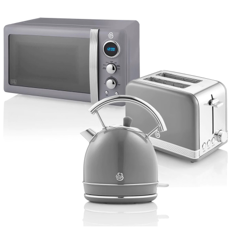 SWAN Retro STRP2070GRNEU Set Toaster und Wasserkocher Grau (850 Watt, Schlitze: 2)