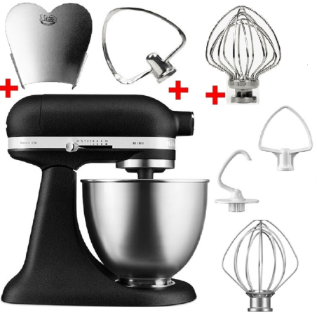 KITCHENAID 5KSM3311XEBK Set mit 2 Edelstahlrührelmenten Küchenmaschine Gusseisen Schwarz (Rührschüsselkapazität: 3,3 Liter, 25