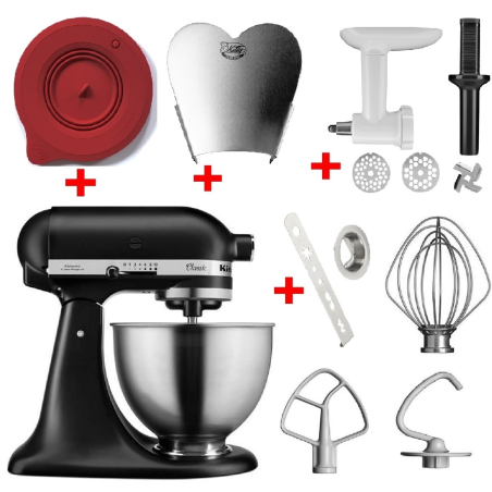KITCHENAID 5K45SS Sparset mit 4 Zubehören Küchenmaschine Matt Schwarz (275 Watt)
