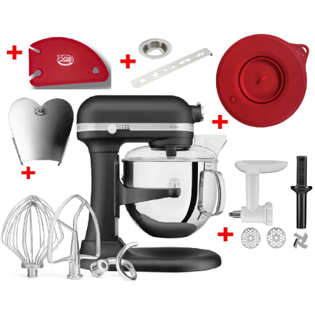 KITCHENAID 5KSM7580XEBK Sparset inkl. 5 Zubehöre Küchenmaschine Gusseisen Schwarz (Rührschüsselkapazität: 6,9 Liter, 500 Watt)