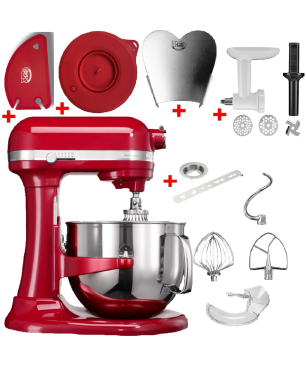 KITCHENAID 5KSM7580XEER Sparset inkl. 5 Zubehöre Küchenmaschine Empire Rot (Rührschüsselkapazität: 6,9 Liter, 500 Watt)
