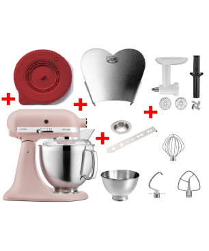KITCHENAID 5KSM185PSECA inkl. Edelstahlrührelmenten und 4 Zubehöre Küchenmaschine Feather Pink (300 Watt)