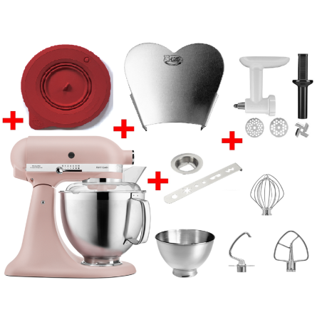 KITCHENAID 5KSM185PSECA inkl. Edelstahlrührelmenten und 4 Zubehöre Küchenmaschine Feather Pink (300 Watt)