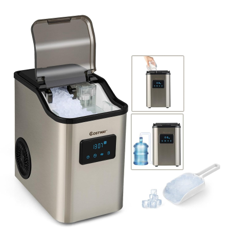 COSTWAY 2,5L Wassertank Eiswürfelmaschine (180 Watt, Silber)