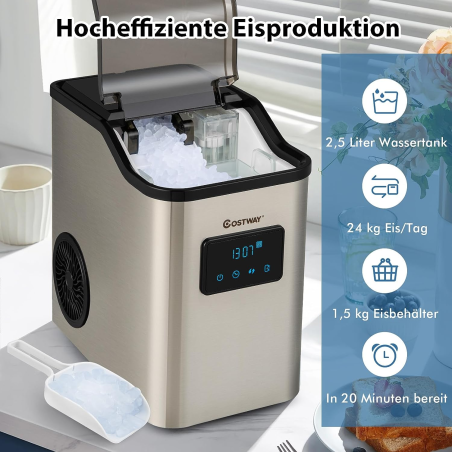 COSTWAY 2,5L Wassertank Eiswürfelmaschine (180 Watt, Silber)